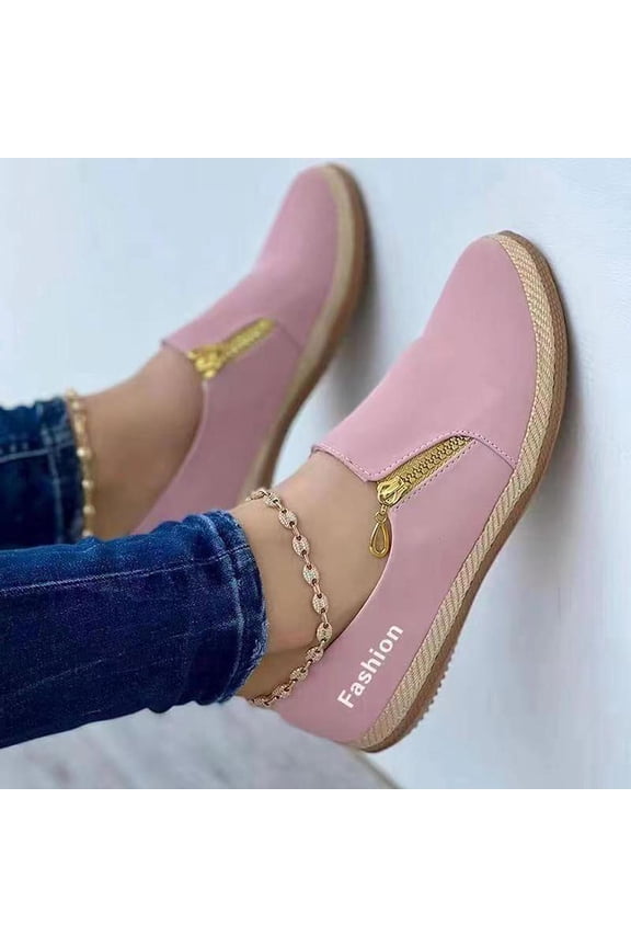 Womens Slip On Sneakers, Casual Canvas Sneaker, Solid Round Toe Beach Sandals, Soft Comfortable Loafers Shoes, Summer Vacation Fashion Sole Hemp Rope Shoes Pink 41