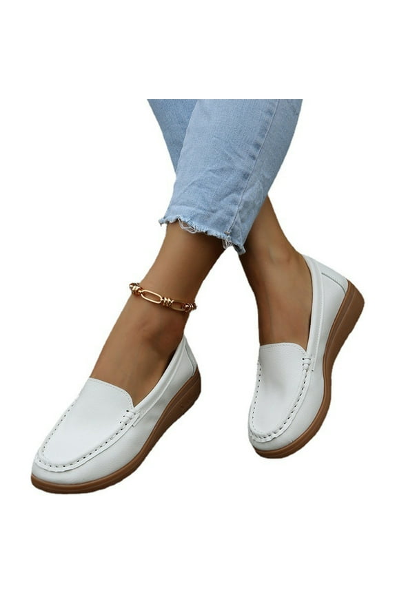 Womens Slip On Sneakers, Casual Canvas Sneaker, Solid Round Toe Beach Sandals, Soft Comfortable Loafers Shoes, Summer Vacation Fashion Wedge Shoes White 40