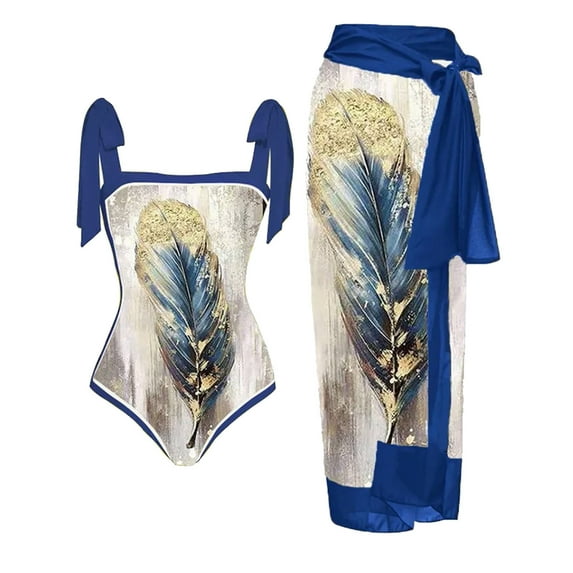 KBODIU Womens Swimsuits Vintage Floral One Piece Tie Shoulder Monokini Tummy Control Bathing Suits Square Neck Swimwear Bikini Sets for Women M S