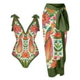 thumbnail image 1 of KBODIU Womens Swimsuits Vintage Floral One Piece Tie Shoulder Monokini Tummy Control Bathing Suits V Neck Swimwear Bikini Sets for Women Green A 3XL, 1 of 5