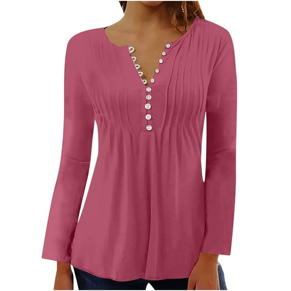 KBODIU Womens Tops Casual Oversized Blouse for Work Office Work Shirts Regular Soild V-Neck Long Sleeve Fitting Tops, Tees, Blouses Fall Clothes Plus Size