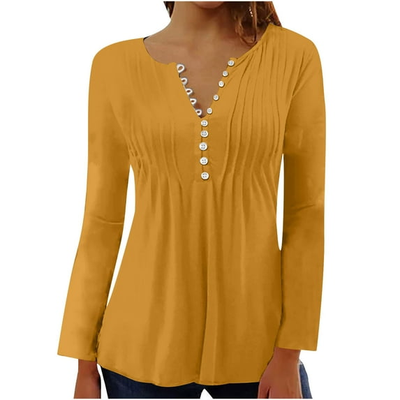 KBODIU Womens Tops Casual Oversized Blouse for Work Office Work Shirts Regular Soild V-Neck Long Sleeve Fitting Tops, Tees, Blouses Fall Clothes Plus Size