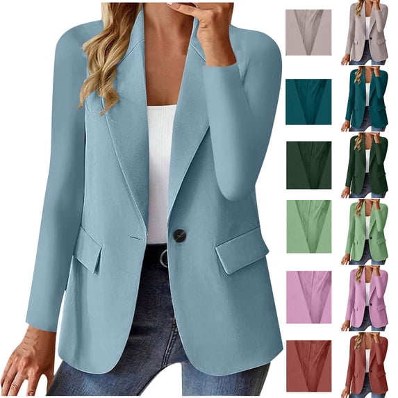 QLEICOM Women's Casual Blazers, Open Front Long Sleeve Work Office Suit Jackets Blazer, Button Down Hatless Suit Coat, Business Casual Outfits for Women