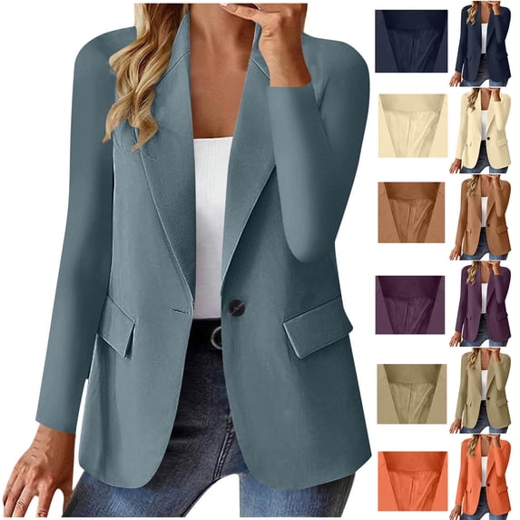 QLEICOM Women's Casual Blazers, Open Front Long Sleeve Work Office Suit Jackets Blazer, Button Down Hatless Suit Coat, Business Casual Outfits for Women