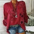 thumbnail image 1 of KBODIU Womens Tops, Womens Plus Size Tops, Women Casual Tops, Women's Floral Flower Print Pullover Button Casual Bottom Blouses Tops Red S, 1 of 6