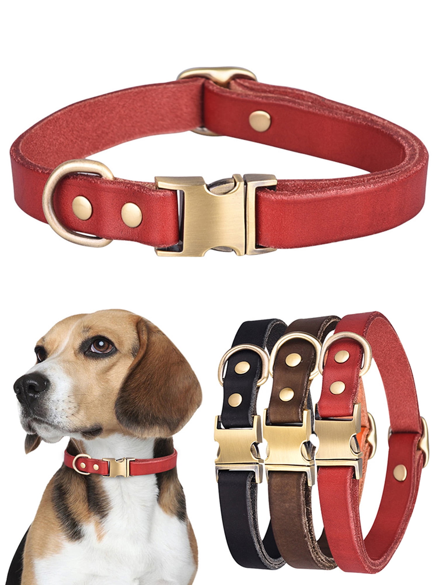 KBOOK Dog Collar Leather Adjustable Dog Collar with Metal Buckle for