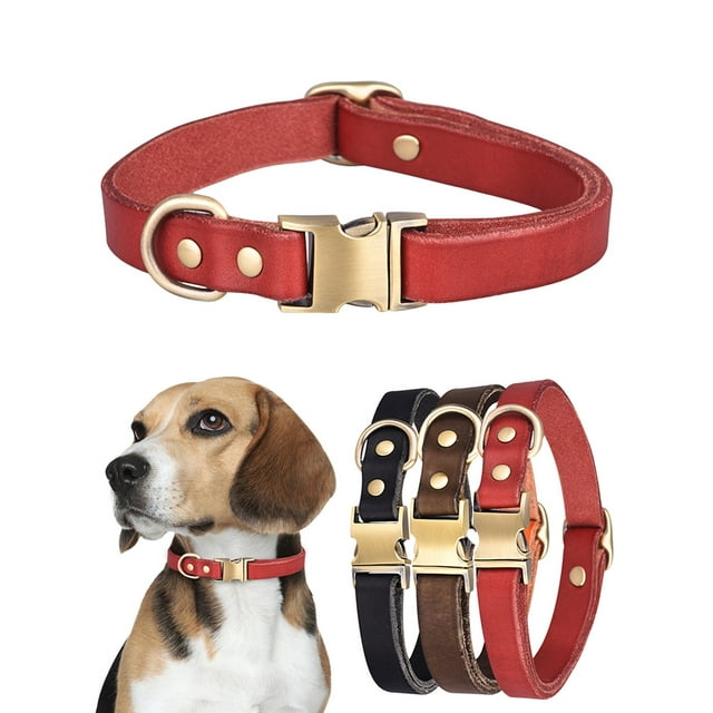 KBOOK Dog Collar Leather Adjustable Dog Collar with Metal Buckle for
