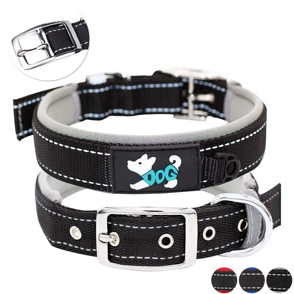 KBOOK Nylon Dog Collar Adjustable Reflective Padded Pet Collar with Metal Buckle, Gray