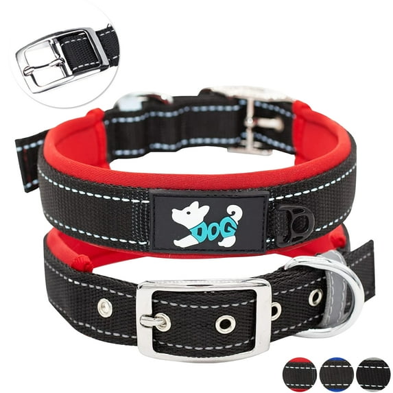 KBOOK Nylon Dog Collar Adjustable Reflective Padded Pet Collar with Metal Buckle, Red