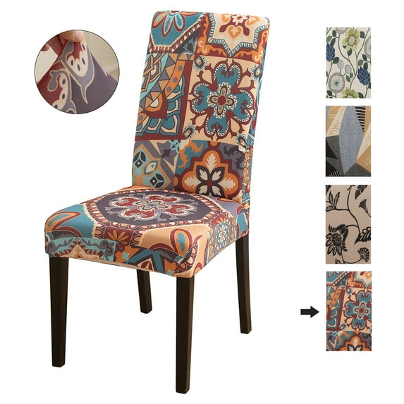 KBOOK Pattern Stretch Chair Covers for Dining Room Removable Washable (Set of 2, Orange)