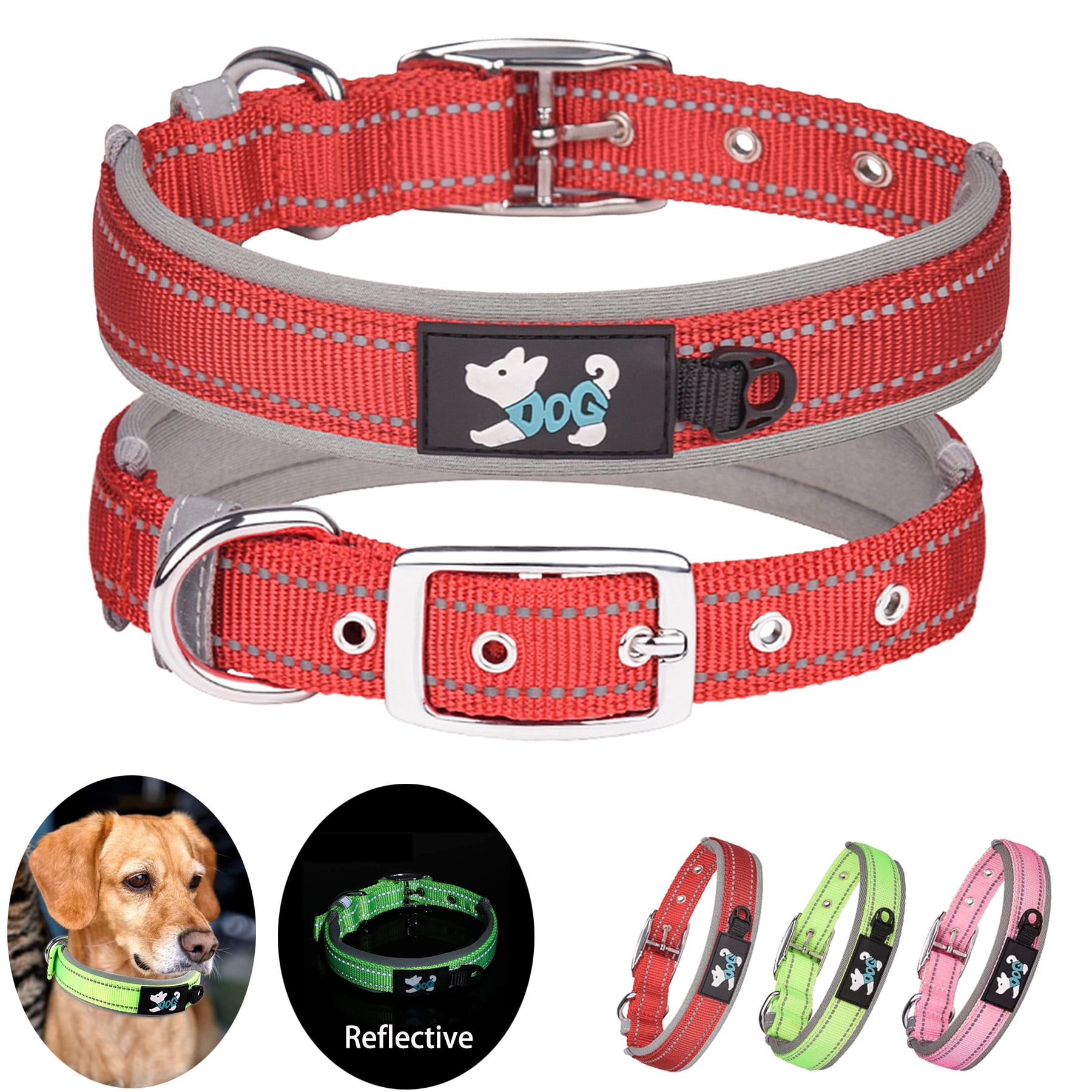 KBOOK Reflective Dog Collar Adjustable Neoprene Padded Dog Collars with