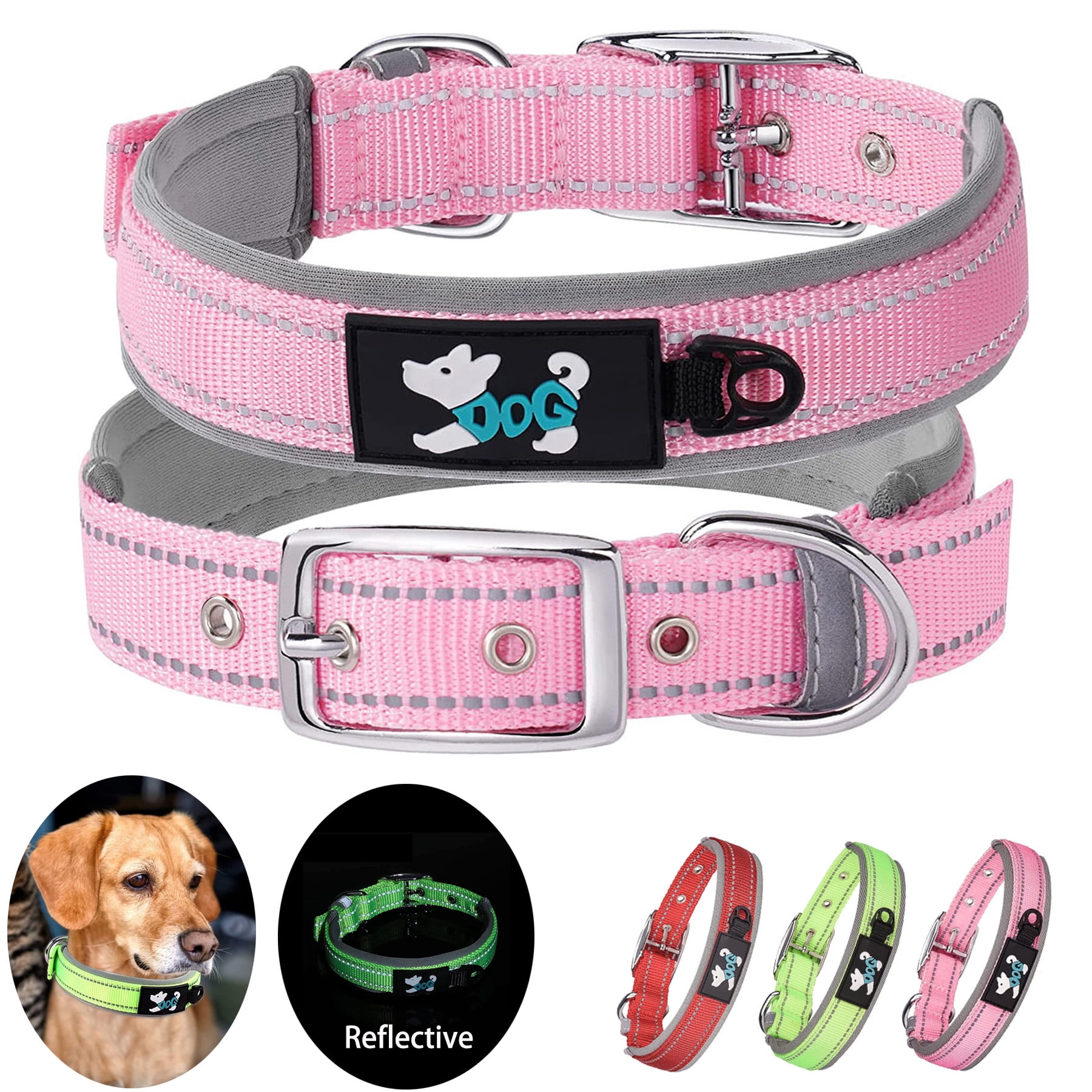KBOOK Reflective Dog Collar Adjustable Neoprene Padded Dog Collars with