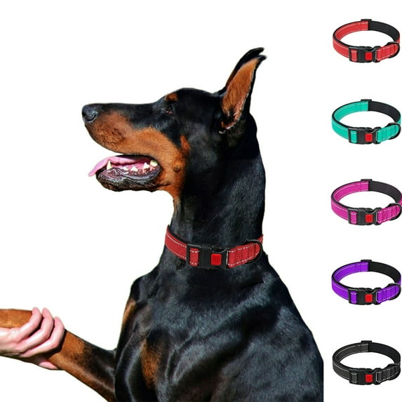KBOOK Reflective Dog Collar for Small Medium Large Dogs Adjustable Dog Collars with Locking Buckle(Red,L)
