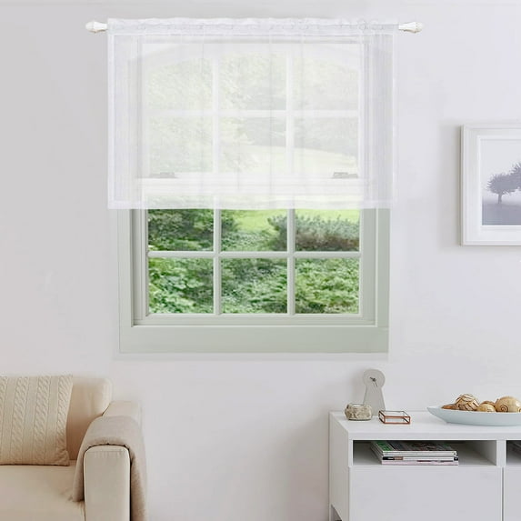 KBOOK Short Curtain for Kitchen Small Window 33"x 24" Rod Pocket Semi Sheer Tier Curtain Waterproof, 1 Panel, White