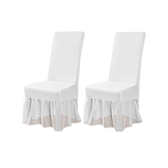 KBOOK Spandex Chair Cover Ruffled Skirt Banquet Chair Seat Cover for Dining Room Wedding Ceremony(White,2PCS)