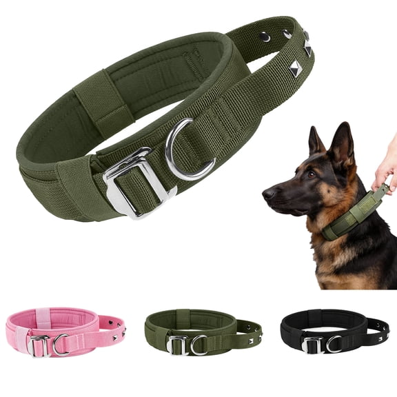 KBOOK Tactical Dog Collar with Control Handle and Metal Buckle,Spiked Studded Pet Collar,Training Collar for Medium Large Dogs