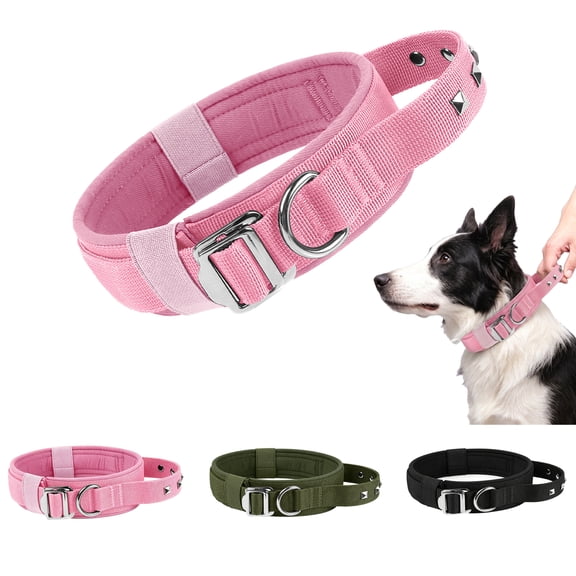 KBOOK Tactical Dog Collar with Control Handle and Metal Buckle,Spiked Studded Pet Collar,Training Collar for Medium Large Dogs