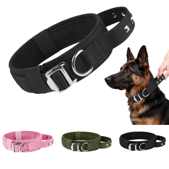 KBOOK Tactical Dog Collar with Control Handle and Metal Buckle,Spiked Studded Pet Collar,Training Collar for Medium Large Dogs