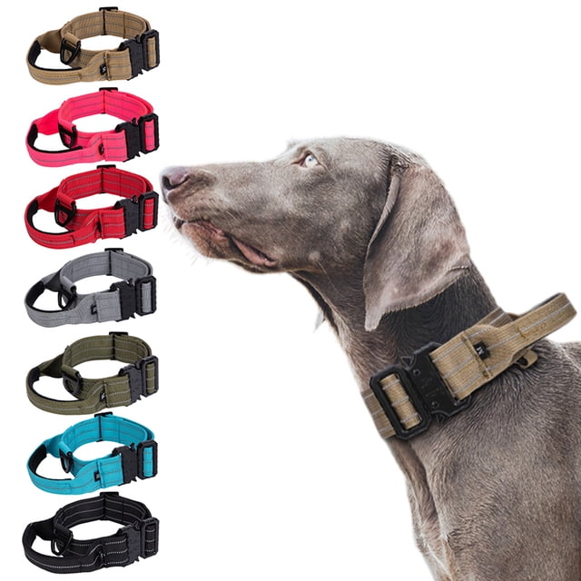 KBOOK Tactical Dog Collar with Handle Reflective Military Dog Collar for Medium Large Dogs Adjustable Nylon Dog Collars(Blue,L)