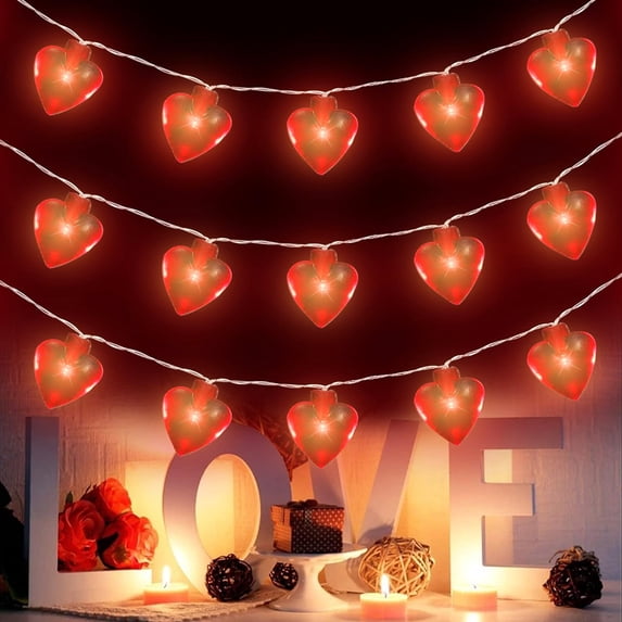 KBOOK Valentines Day Lights Red Heart String Lights 10Ft 20LEDs Battery Operated Heart Fairy Lights for Wedding Party Mother's Day
