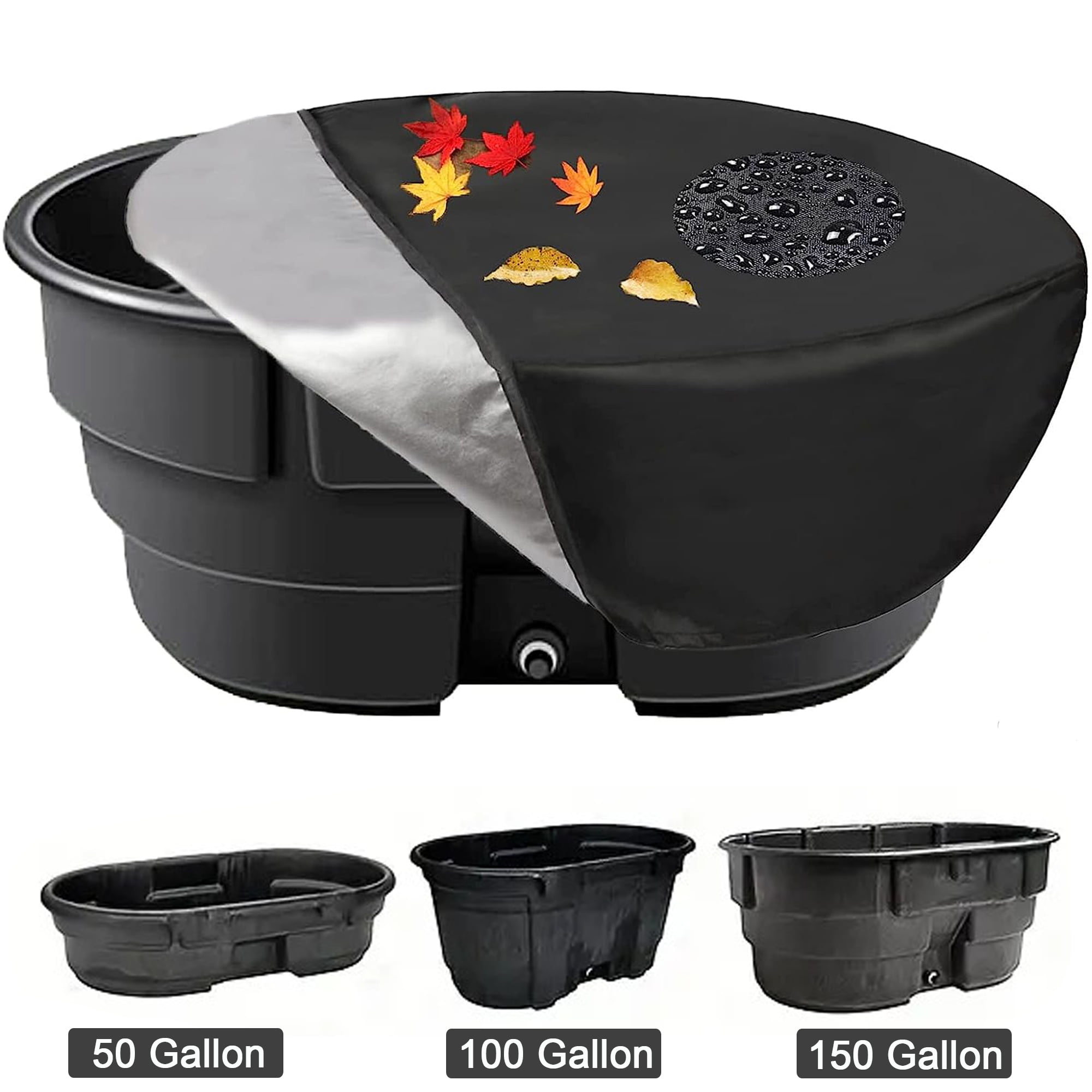 KBOOK Waterproof Stock Tank Cover for 50/100/150 Gallon Outdoor Water Tank Cover Rainproof
