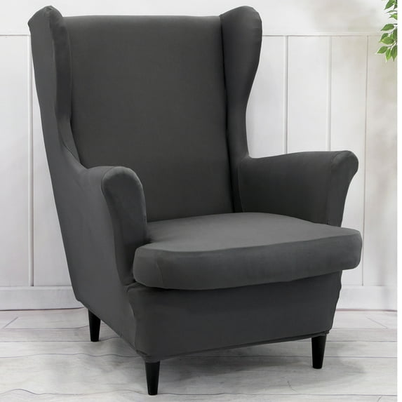 KBOOK Wingback Chair Slipcover 2-Piece Stretch Spandex Wing Chair Covers Armchair Slipcovers Furniture Protector (Dark Gray)