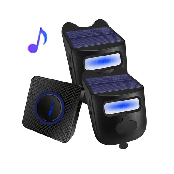 KBOROVER solar-powered alarm system features a wireless motion sensor with a digital display receiver, suitable for outdoor home security. It is waterproof, dustproof, and can be used with a dual-