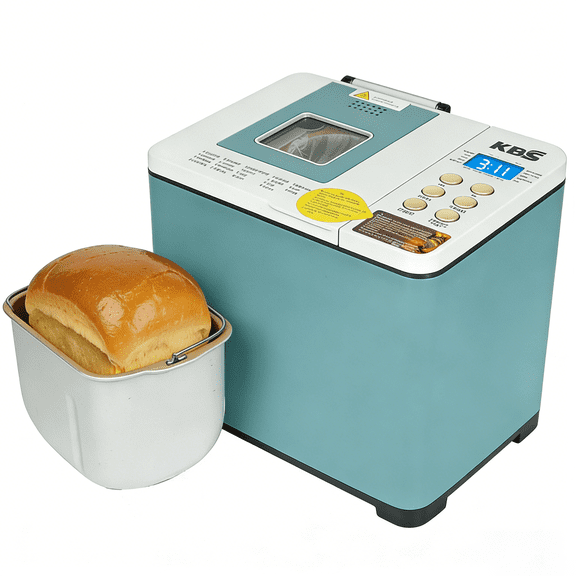 KBS 1.5LB Bread Maker Machine Fully Automatic LCD Display,with Dual Heaters,Non-stick Pan,15 Hour Delay Timer,Model# 041