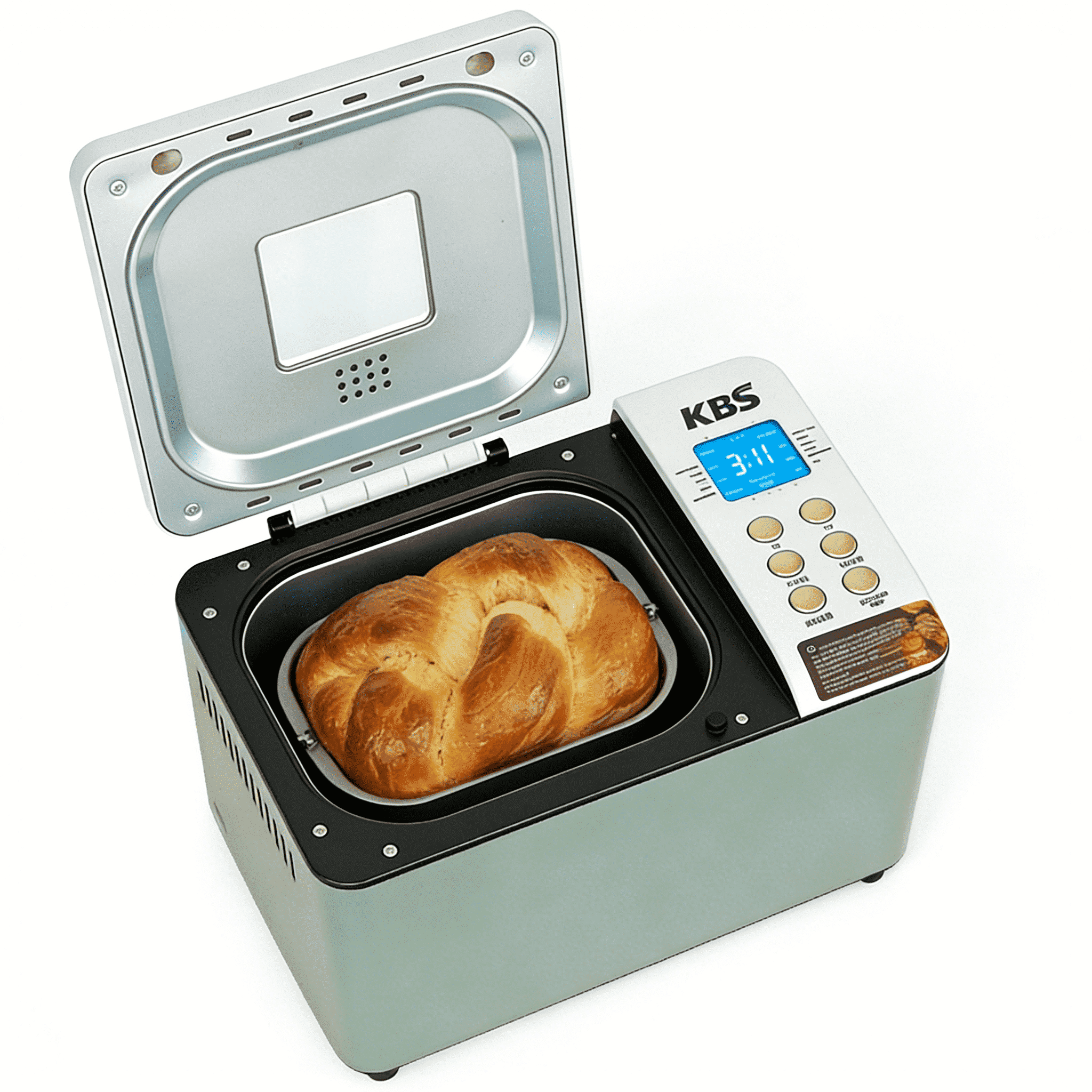 KBS 1.5LB Bread Maker Machine Fully Automatic LCD Display,with Dual Heaters,Non-stick Pan,15 Hour Delay Timer,Model# 041