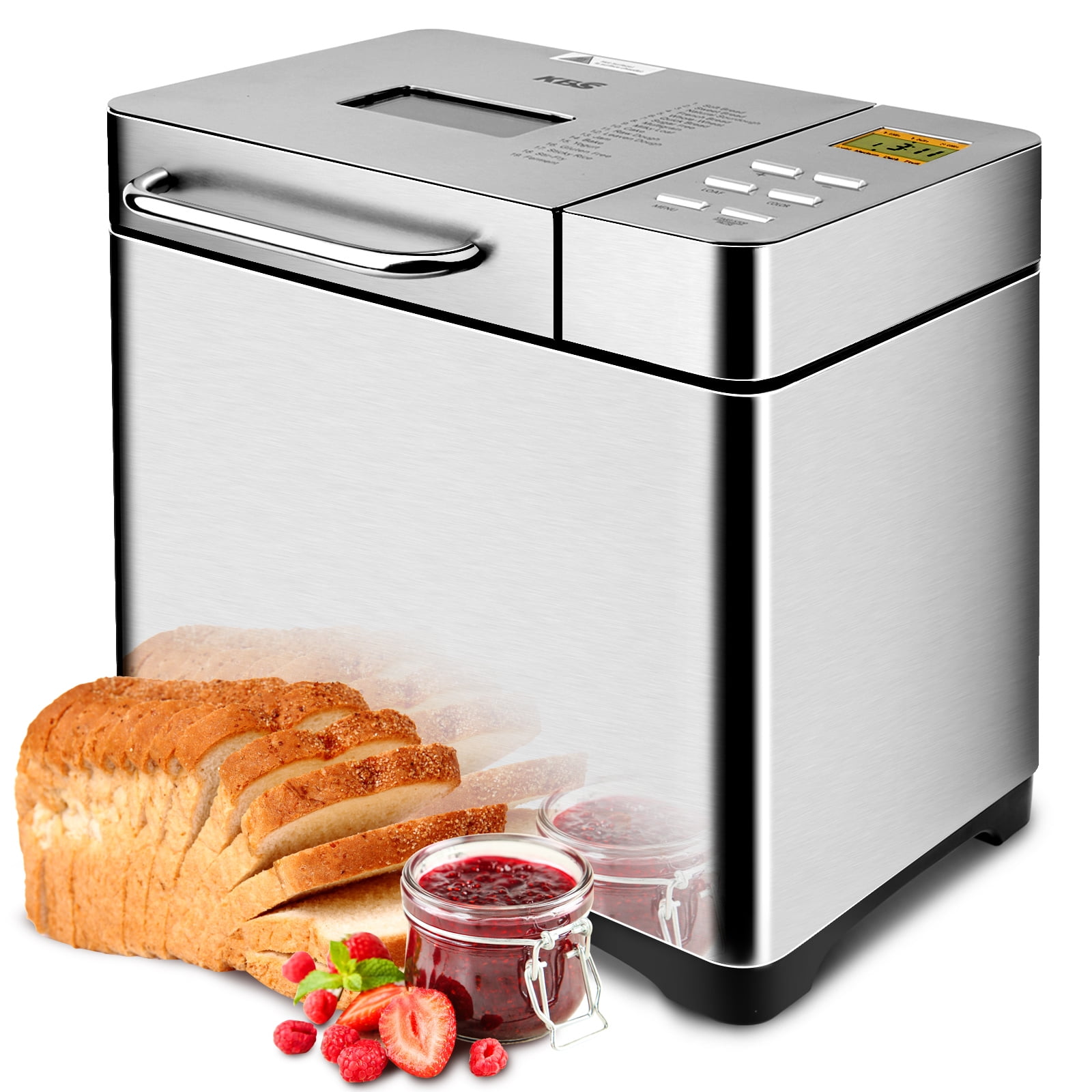 KBS 17-in-1 2LB Bread Maker Machine Fully Automatic LCD Display，Stainless Steel Model# 013