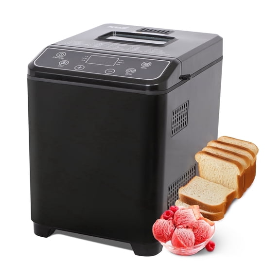 KBS Bread Maker Machine with Ice cream program,20-in-1 2LB Fully automatic bread machine,DIY setting,15 Hour delay timer,Black Model#070 Ice cream version