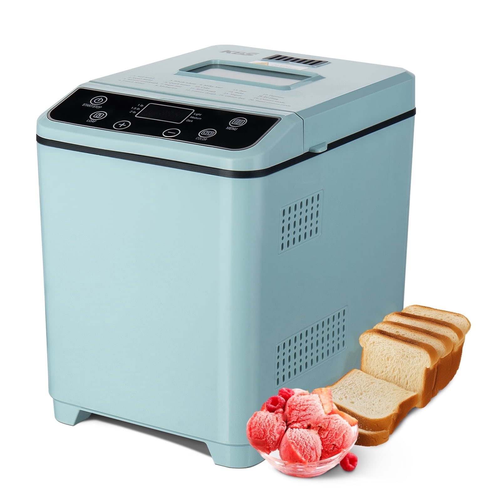 KBS  Bread Maker Machine with Ice cream program,20-in-1 2LB Fully automatic bread machine，DIY setting,15 Hour delay timer,Green Model#070 Ice cream version