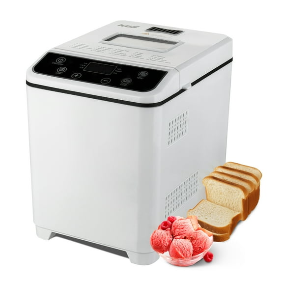 KBS 20-in-1 2LB Fully automatic Bread Maker Machine with Ice cream menu,DIY setting,15 Hour delay timer, White Model#070 Ice cream version