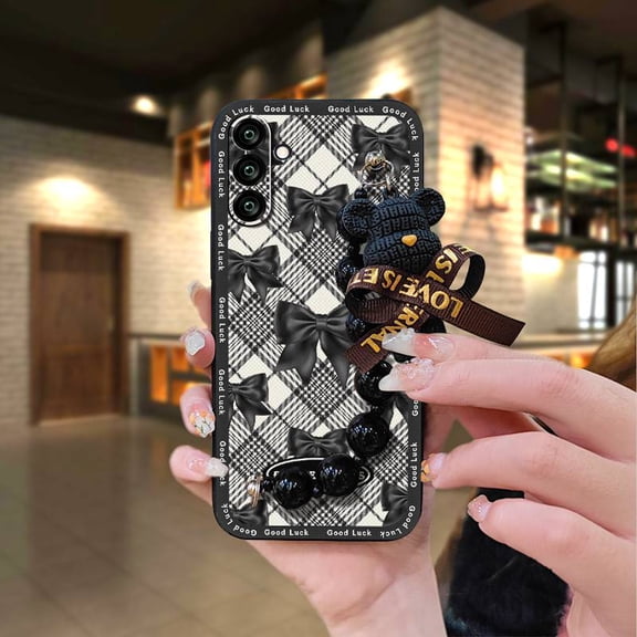 KBS-Phone Case For Samsung Galaxy A13 5G/A04S/Wide6/SM-A136, Bear bracelet soft case Cartoon phone case Simplicity Anti-knock Back Cover protective case Waterproof Black pearl pendant