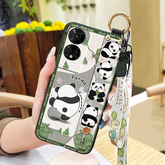 KBS-Phone Case For TCL 50 5G, Cartoon Ring Panda Wristband Dirt-resistant Phone Holder Fashion Design Soft case Lanyard Durable Wrist Strap Protective Shockproof Anti-knock Kickstand