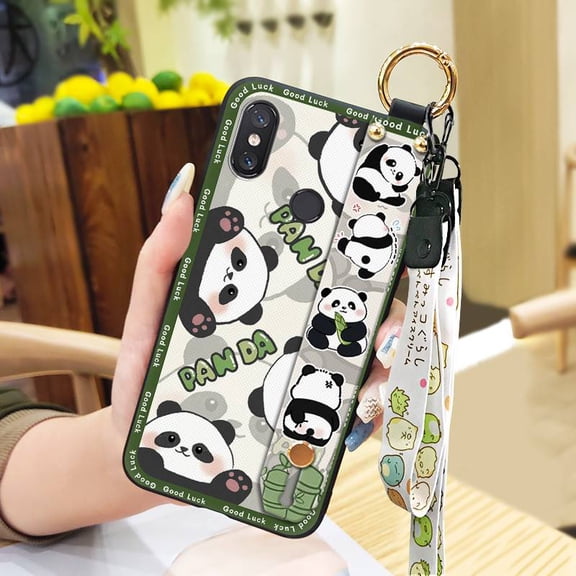 KBS-Phone Case For Xiaomi Mi 8, Lanyard Shockproof Anti-dust Phone Holder Cartoon Fashion Design Panda Waterproof Soft case Back Cover Silicone Anti-knock Ring Cute Durable Protective