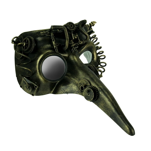 KBW Steamzanni Metallic Gold Long Nose Steampunk Adult Costume Mask