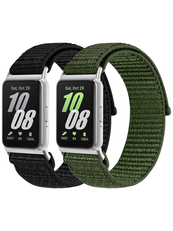 2 Pack Nylon Watch Bands Compatible with Samsung Galaxy Fit 3, Sport Adjustable Replacement Strap for Samsung Galaxy Fit 3 Women Men