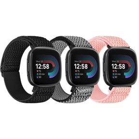 KBYKO 3 Pack Elastic Nylon Watch Bands Compatible with Versa 4/Versa 3/Sense 2/Sense, Soft Loop Adjustable Sport Replacement Wristbands for Women Men