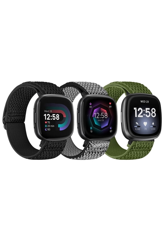 3 Pack Elastic Nylon Watch Bands Compatible with Versa 4/Versa 3/Sense 2/Sense, Soft Loop Adjustable Sport Replacement Wristbands for Women Men
