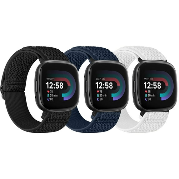 KBYKO 3 Pack Elastic Nylon Watch Bands Compatible with Versa 4/Versa 3/Sense 2/Sense, Soft Loop Adjustable Sport Replacement Wristbands for Women Men
