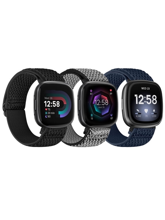 3 Pack Elastic Nylon Watch Bands Compatible with Versa 4/Versa 3/Sense 2/Sense, Soft Loop Adjustable Sport Replacement Wristbands for Women Men