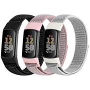 KBYKO 3 Pack Nylon Bands Compatible with Charge 6 Bands/Charge 5 Bands, Soft Adjustable Breathable Strap Replacement Wristband for Women Men