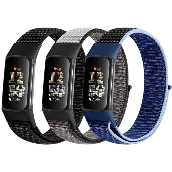 KBYKO 3 Pack Nylon Bands Compatible with Charge 6 Bands/Charge 5 Bands, Soft Adjustable Breathable Strap Replacement Wristband for Women Men