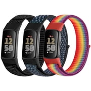 KBYKO 3 Pack Nylon Bands Compatible with Charge 6 Bands/Charge 5 Bands, Soft Adjustable Breathable Strap Replacement Wristband for Women Men
