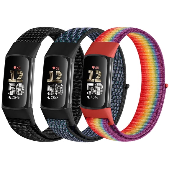 KBYKO 3 Pack Nylon Bands Compatible with Charge 6 Bands/Charge 5 Bands, Soft Adjustable Breathable Strap Replacement Wristband for Women Men