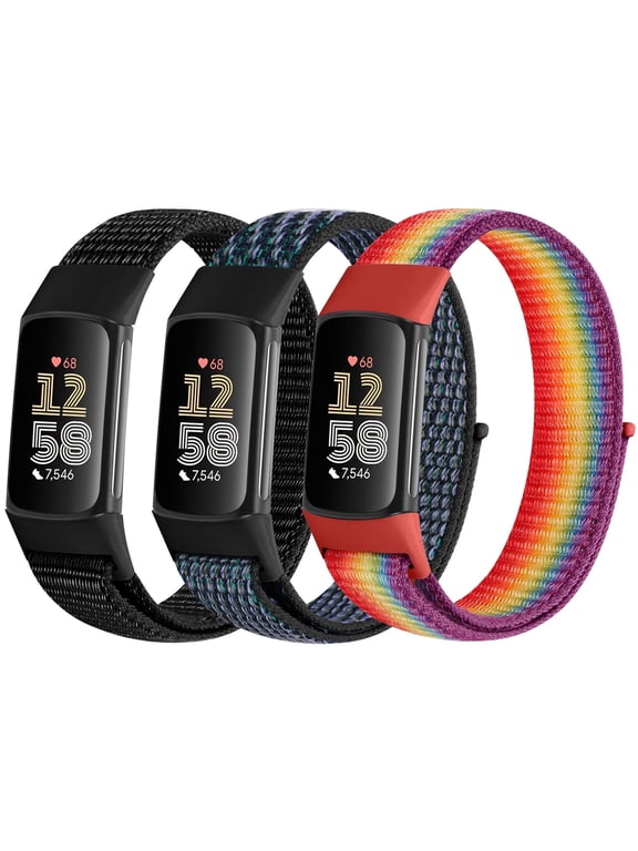3 Pack Nylon Bands Compatible with Charge 6 Bands/Charge 5 Bands, Soft Adjustable Breathable Strap Replacement Wristband for Women Men