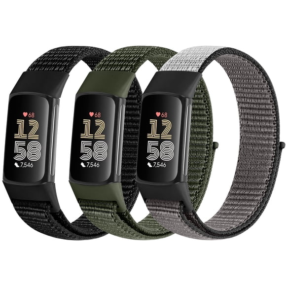 3 Pack Nylon Bands Compatible with Charge 6 Bands/Charge 5 Bands, Soft Adjustable Breathable Strap Replacement Wristband for Women Men