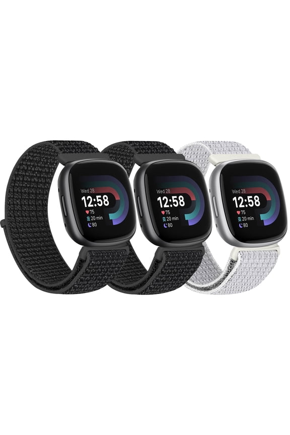 3 Pack Nylon Bands Compatible with Versa 4/Versa 3/Sense 2/Sense Bands, Soft Adjustable Breathable Strap Replacement Wristband for Women Men