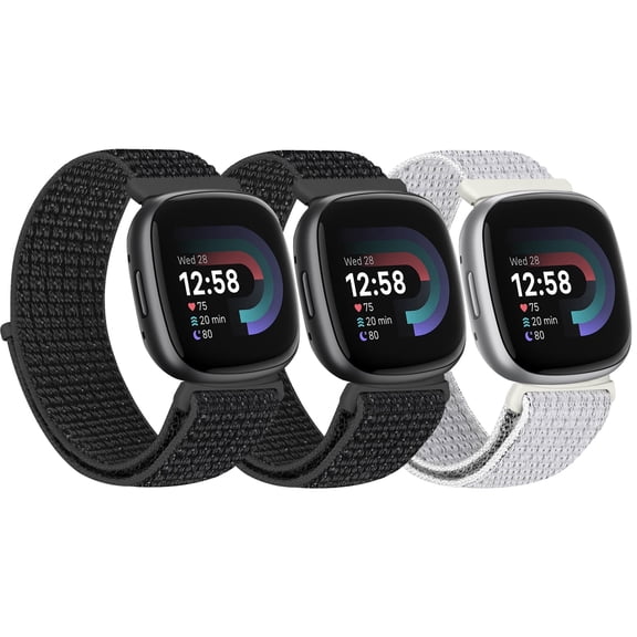 KBYKO 3 Pack Nylon Bands Compatible with Versa 4/Versa 3/Sense 2/Sense Bands, Soft Adjustable Breathable Strap Replacement Wristband for Women Men
